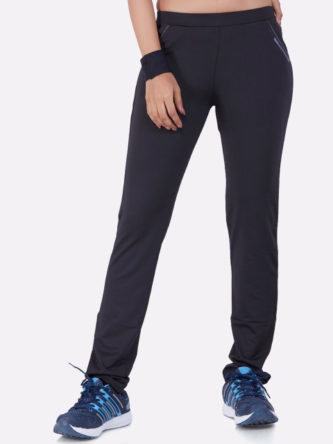 

LAASA SPORTS Women Black Solid Cotton Track Pants