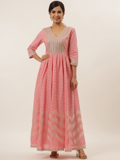

Yufta Pink Ethnic Cotton Maxi Dress