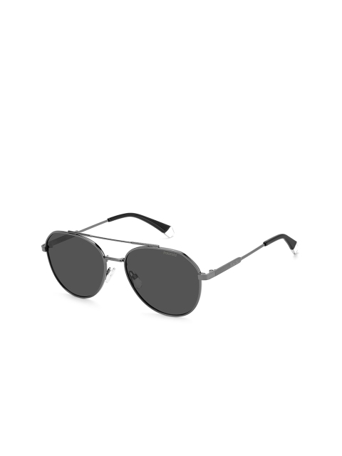 

Polaroid Unisex Grey Lens & Steel-Toned Round Sunglasses with Polarised and UV Protected Lens