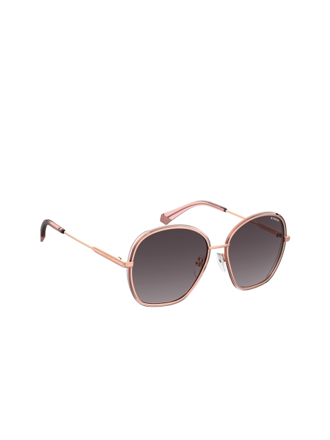 

Polaroid Women Pink Lens & Rose Gold-Toned Oval Sunglasses with Polarised and UV Protected Lens, Violet