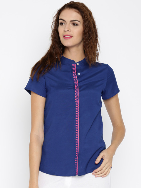 

Global Desi Women Blue Solid Casual Shirt