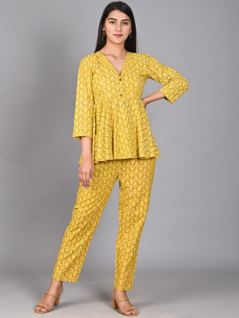 

Bavaria Women Mustard Printed Cotton Co-Ords