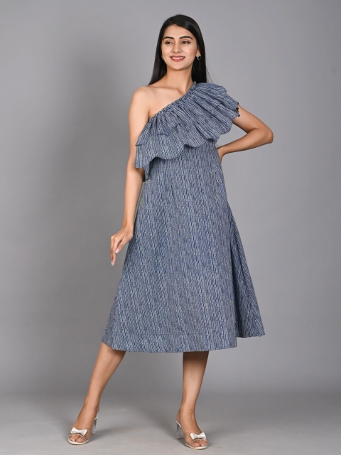 

Bavaria Blue Striped A-Line Midi Dress