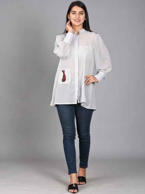 

Bavaria Women Grey Embroidered Flared Sleeves Gotta Patti White Romance Kurta
