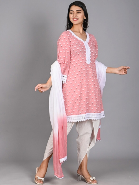 

Bavaria Women Pink Pure Cotton Kurta with Churidar & Dupatta
