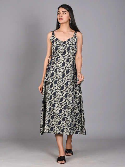 

Bavaria Blue Floral Chiffon A-Line Midi Dress