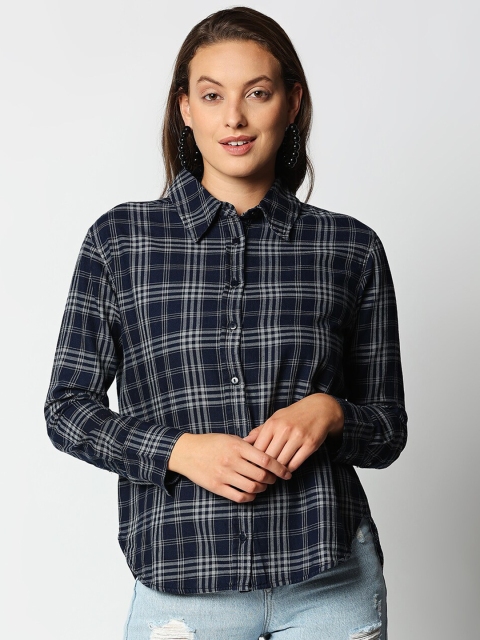 

Remanika Women Blue Comfort Tartan Checks Checked Casual Shirt