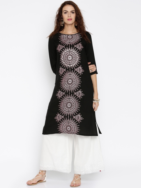 

Global Desi Women Black Printed Straight Kurta