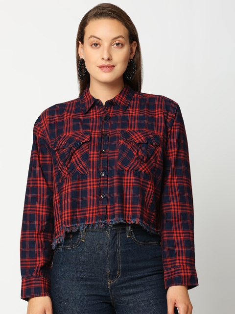 

Remanika Women Blue Comfort Tartan Checks Checked Casual Shirt