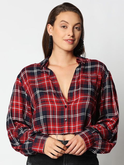 

Remanika Women Maroon Comfort Tartan Checks Checked Casual Shirt