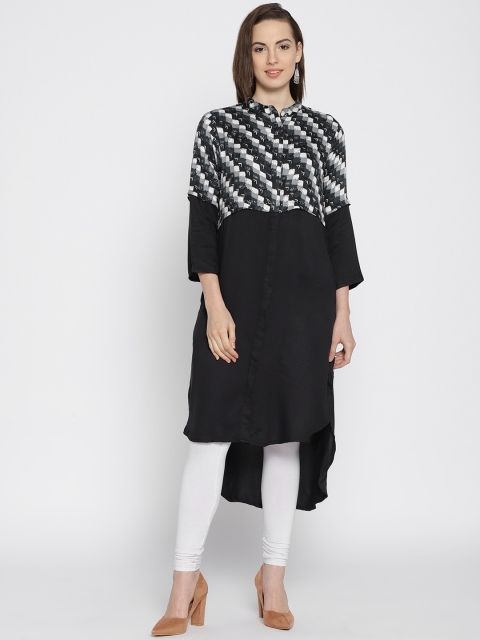 

Global Desi Women Black & Grey Yoke Design A-Line Kurta