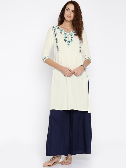 

Global Desi Women White Yoke Design A-Line Kurta