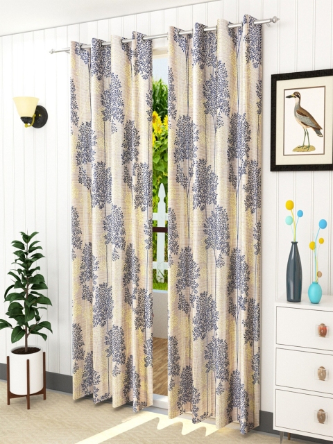 

Homefab India Blue & Yellow Set of 2 Room Darkening Window Curtain