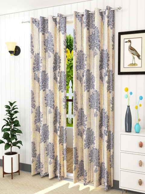 

Homefab India Blue & Yellow Set of 2 Room Darkening Long Door Curtain