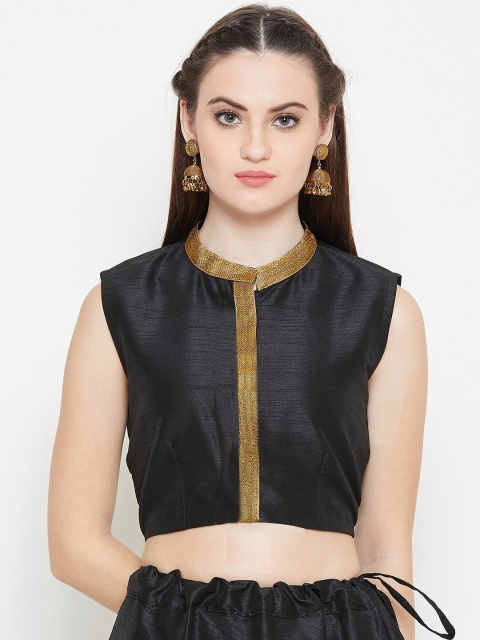 

studio rasa Black & Golden Solid Monochrome Ethnic Crop Top