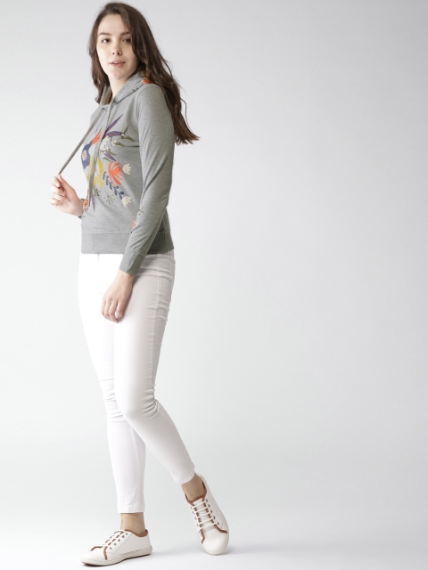

Mast & Harbour Women Grey Melange Printed Hooded Sweatshirt