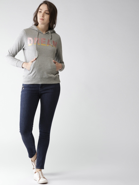 

Mast & Harbour Women Grey Melange Printed Hooded Sweatshirt