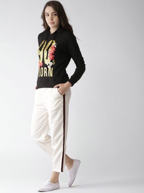 

Mast & Harbour Women Black Printed Hooded Sweatshirt