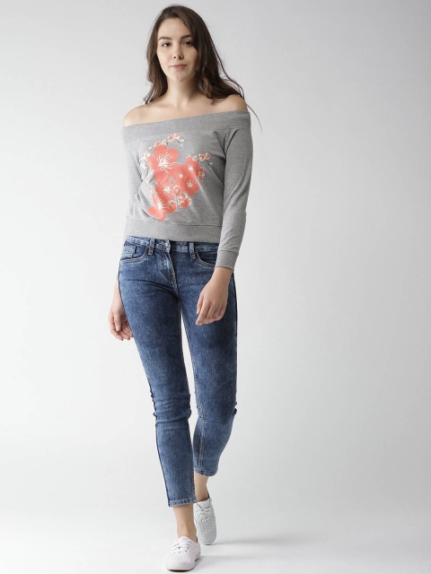 

Mast & Harbour Women Grey Melange Printed Sweatshirt