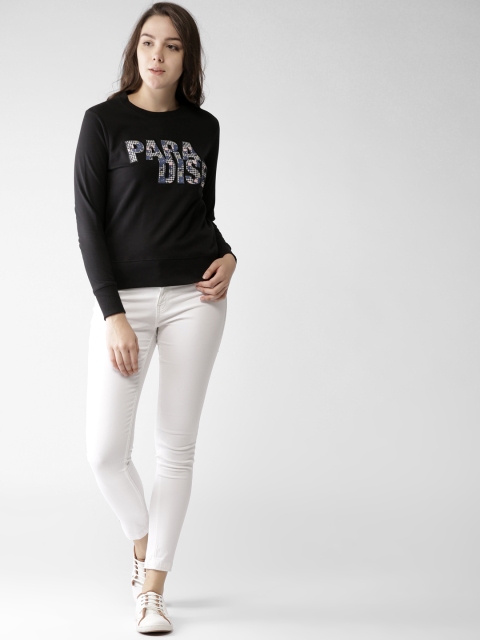 

Mast & Harbour Women Black Self Design Sweatshirt