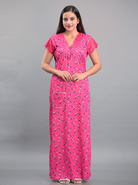 

Apratim Pink Printed Maxi Nightdress