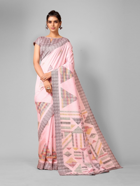 

KALINI Pink & Grey Silk Blend Saree