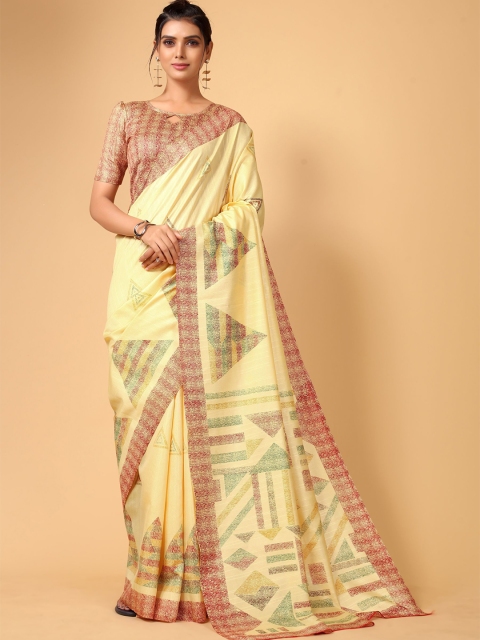 

KALINI Yellow & Pink Silk Blend Saree