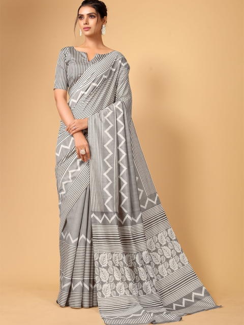 

KALINI Grey & White Silk Blend Saree