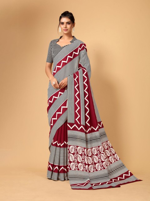 

KALINI Maroon & White Silk Blend Saree