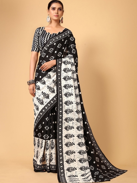 

KALINI Black & Off White Dabu Silk Blend Saree