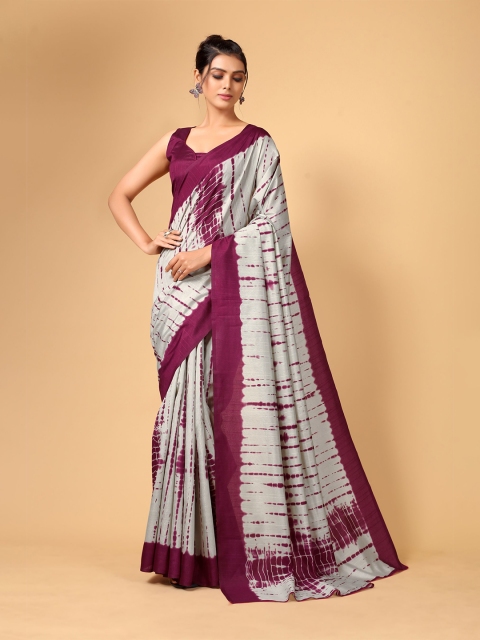 

KALINI Grey & Maroon Tie and Dye Silk Blend Saree