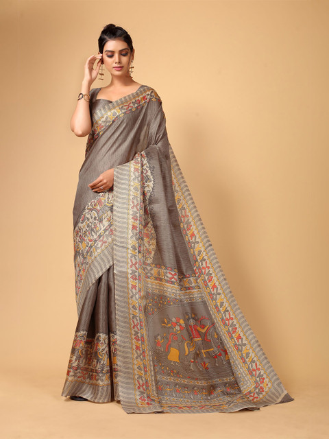 

KALINI Brown & Red Kalamkari Silk Blend Saree
