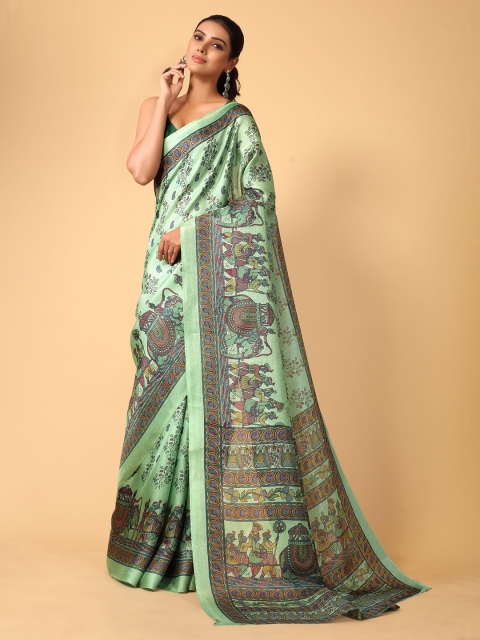 

KALINI Green & Blue Kalamkari Silk Blend Saree