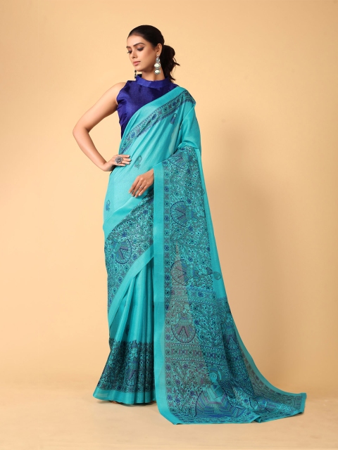 

KALINI Sea Green & Blue Kalamkari Silk Blend Saree