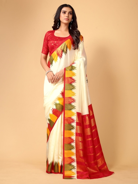 

KALINI White & Red Silk Blend Saree