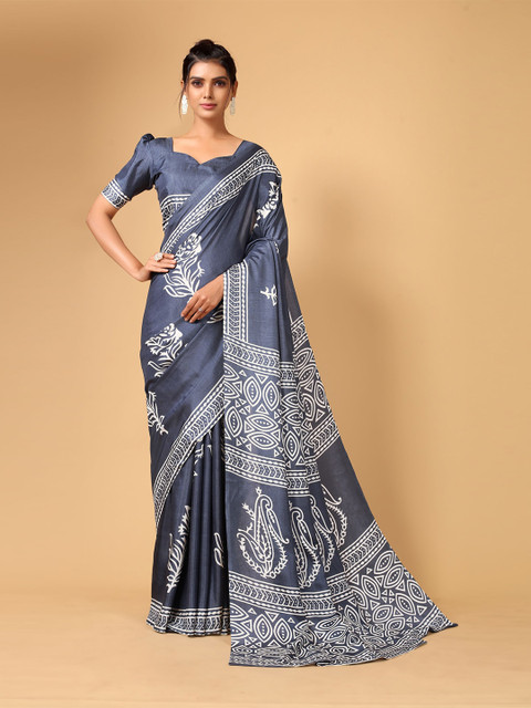 

KALINI Grey & White Ethnic Motifs Art Silk Saree