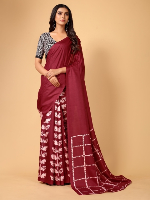 

KALINI Maroon & White Ethnic Motifs Art Silk Saree