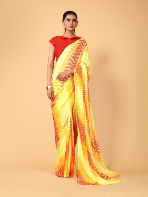 

KALINI Yellow & Red Leheriya Pure Georgette Saree