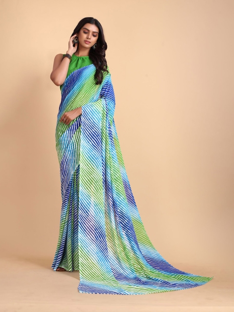 

KALINI Blue & Green Leheriya Pure Georgette Saree