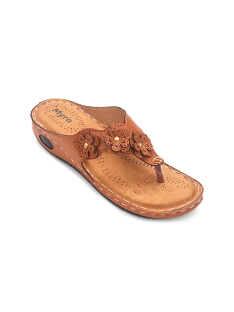 

Myra Tan Embellished Comfort Sandals with Laser Cuts