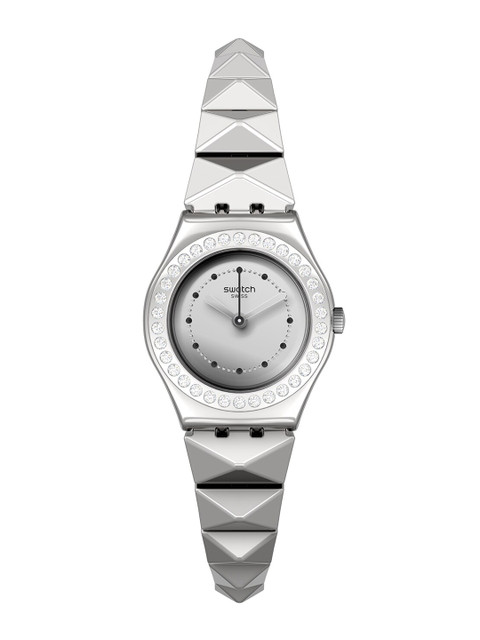 

Swatch Unisex Silver-Toned Embellished Dial & Silver Toned Stainless Steel Wrap Around Straps Analogue Watch, Grey