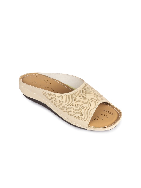 

Myra Off White Textured Comfort Peep Toes with Laser Cuts