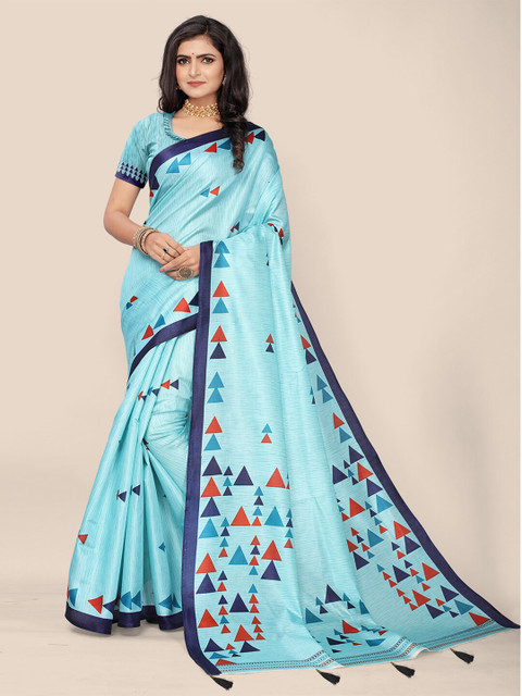 

DIVASTRI Turquoise Blue & Red Art Silk Khadi Saree