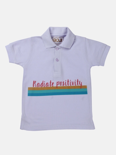 

GOJI Boys Lavender Typography Polo Collar Applique T-shirt