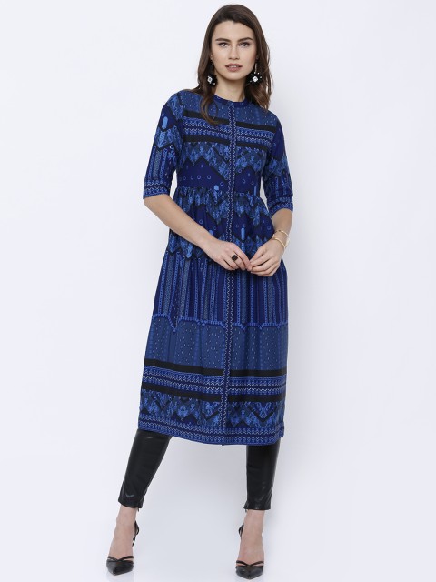 

Vishudh Navy Printed A-Line Kurta, Navy blue