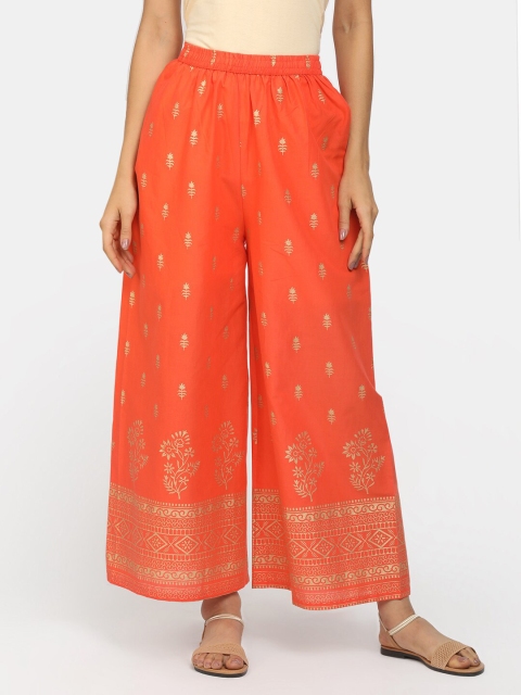 

V-Mart Women Peach-Coloured & Gold-Toned Floral Ethnic Palazzos