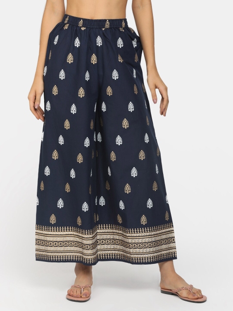 

V-Mart Women Navy Blue & White Floral Ethnic Palazzos