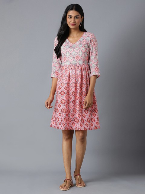 

AURELIA Pink Ethnic Motifs Satin Dress