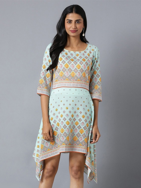 

AURELIA Green Ethnic Motifs Satin A-Line Dress