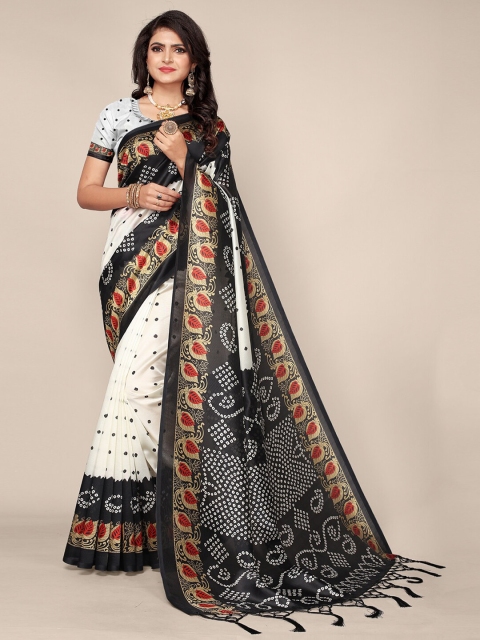 

DIVASTRI Black & White Embellished Art Silk Bandhani Saree